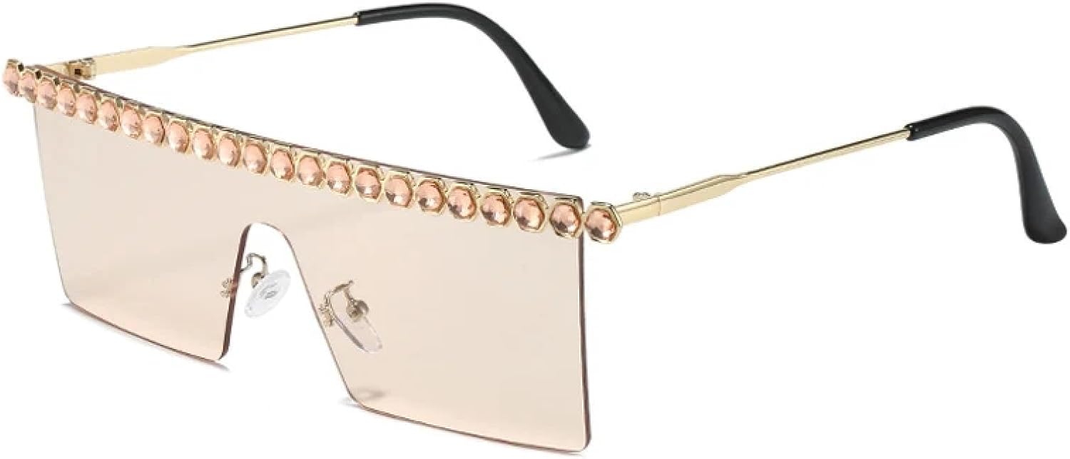 

Модные роскошные солнцезащитные очки без оправы с имитацией бриллиантов для женщин и мужчин, в винтажном стиле, дорожные солнцезащитные очки с защитой от УФ-излучения UV400 TKKTLLT, Gold Champagne