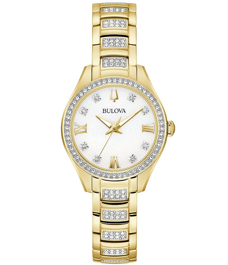 

Bulova Crystal Collection Женские золотистые кварцевые аналоговые часы-браслет, золотой