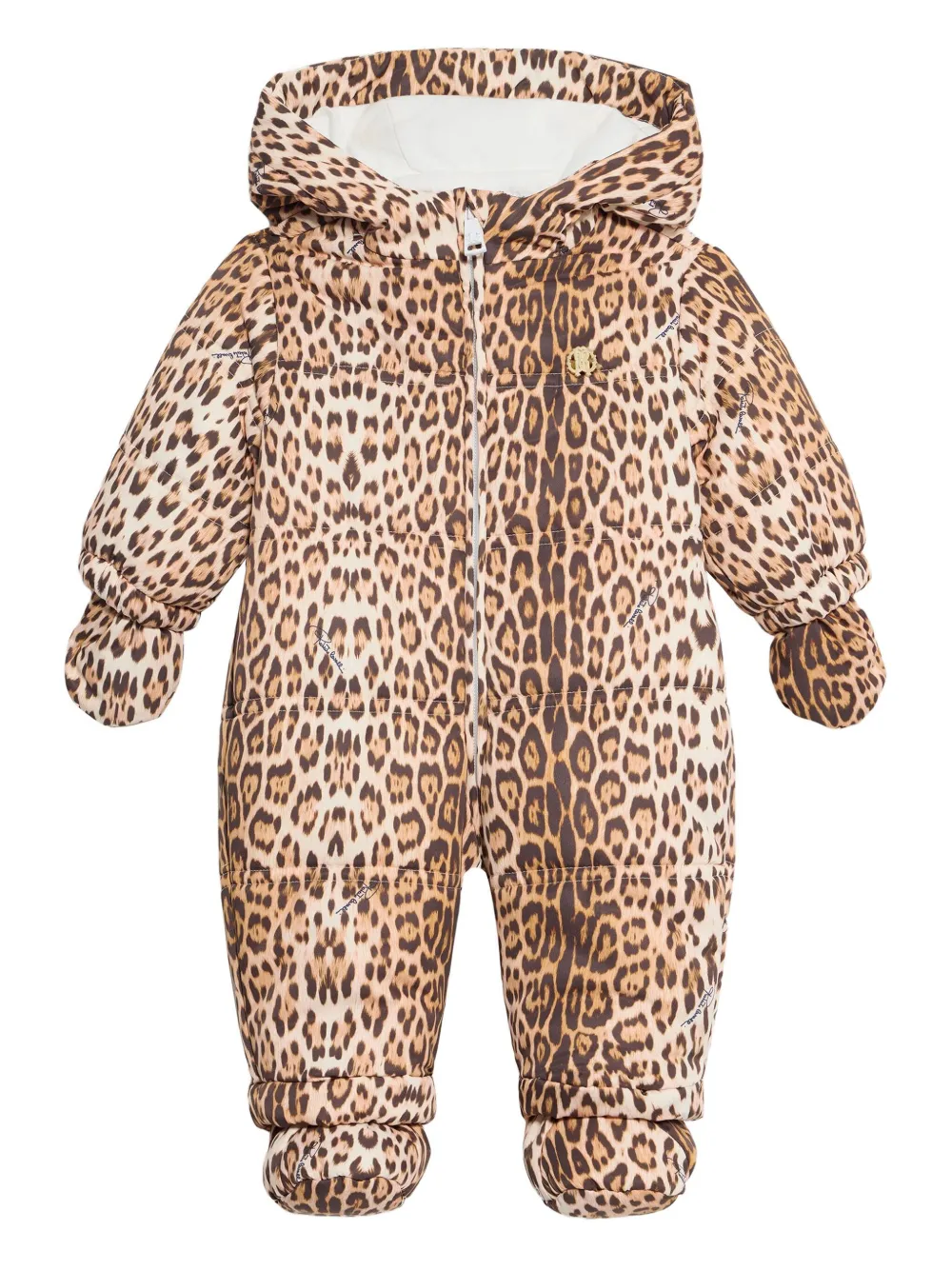 Дутый комбинезон с леопардовым принтом и капюшоном Roberto Cavalli Junior, бежевый