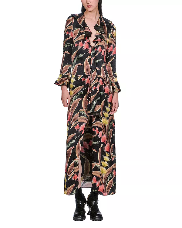 

Платье с оборками и бантом из перьев папоротника Anna Sui, мультиколор