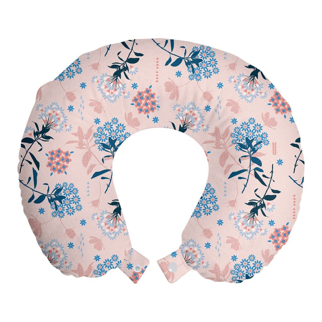 

ABAKUHAUS Flowers Travel Pillow Подушка для шеи, Цветы на румяном фоне, Пенопластовые дорожные принадлежности для самолета и автомобиля, 30x30 см, Румяна сине-серые