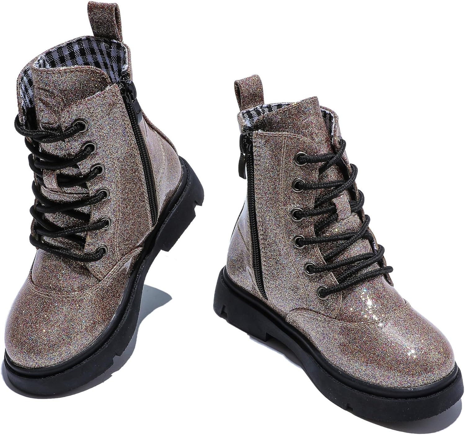 

Ботинки DADAWEN для мальчиков и девочек, водонепроницаемые, на шнуровке с блестками, средней длины, с боковой молнией для малышей, детей младшего и старшего возраста, Gold Glitter