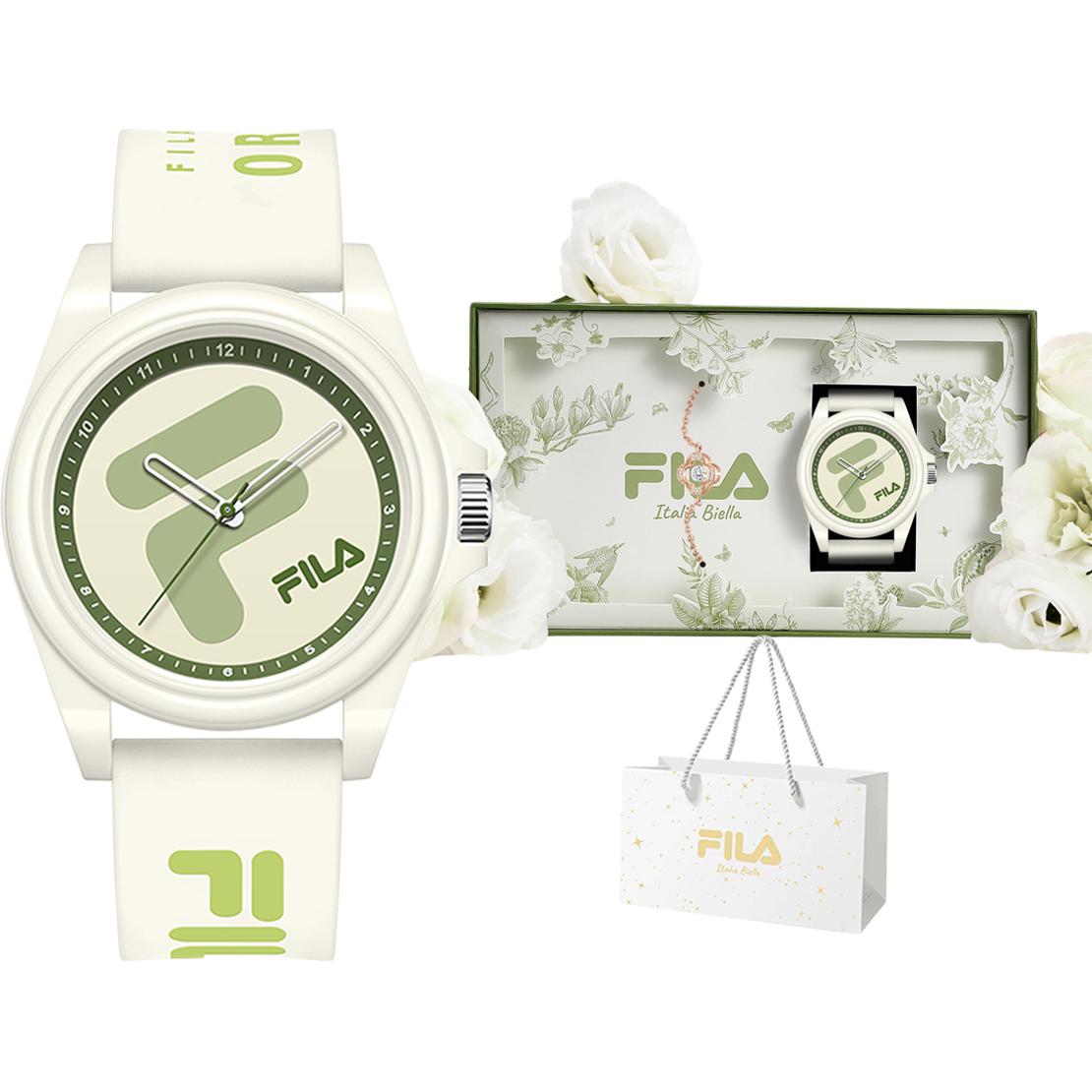

FILA Часы Dreamy Castle Collection Monet Green Wrist Watch Quartz Movement Silicone Strap Beige Watch Dial Unisex, [Miracle Flower Box Limited Edition]+Four-Leaf Clover Bracelet