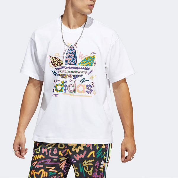 Футболка adidas originals SS22 Cartoon Logo Printing Round Neck Casual Short Sleeve Unisex White, белый — фото 2
