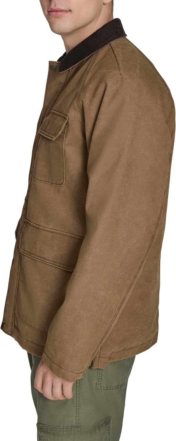 Мужская хлопковая куртка Levi's Barn с вельветовым воротником, Brown Wax Look — фото 3