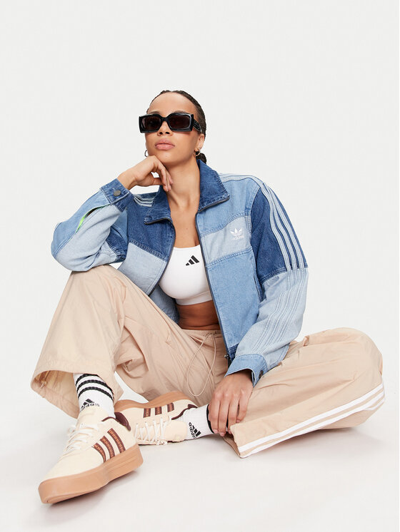 Спортивные брюки loose fit 3-Stripes Woven Parachute IY7252 Adidas, бежевый — фото 2