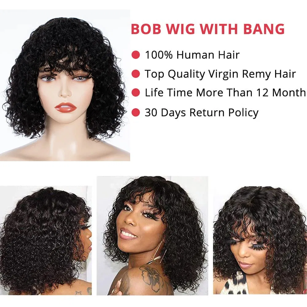 Женский парик «Bob Curly» из натуральных бразильских волос от FASHION IDOL Fashion Idol, Natural Black — фото 2