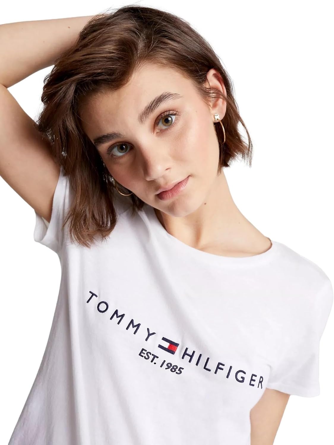 Женская футболка с полосатым логотипом Tommy Hilfiger, Embroidered-Logo Optic White — фото 2