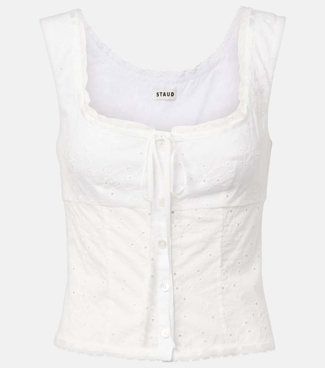 

Блуза из хлопка с вышивкой ришелье Lou Staud, White Eyelet