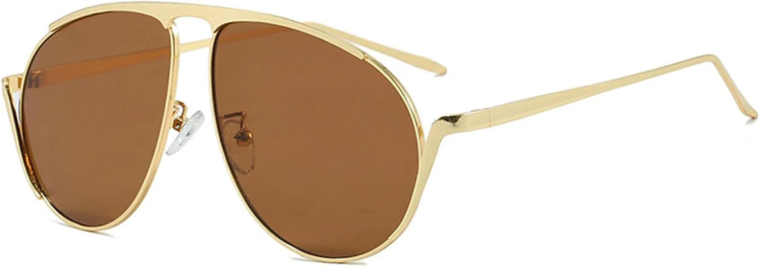 

Большие солнцезащитные очки-пилот для женщин, модные винтажные металлические очки-пилот для мужчин и женщин, черные, с защитой от УФ-излучения UV400 mincl, Brown