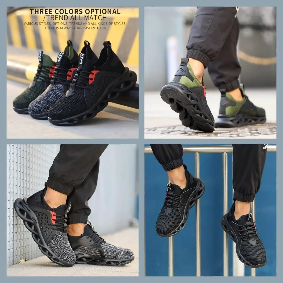 

Мужские стальные ботинки Micoklinlin с дышащей сеткой, рабочие безопасные кроссовки для лета с легким весом и светоотражающей полосой, серый