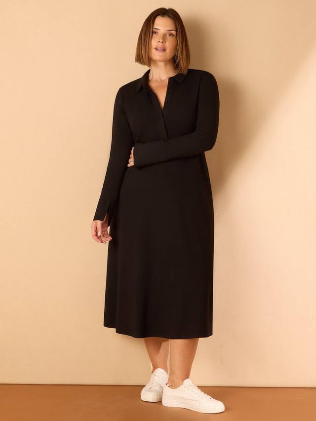 

Платье миди с воротником-поло из джерси Curve Live Unlimited, Black