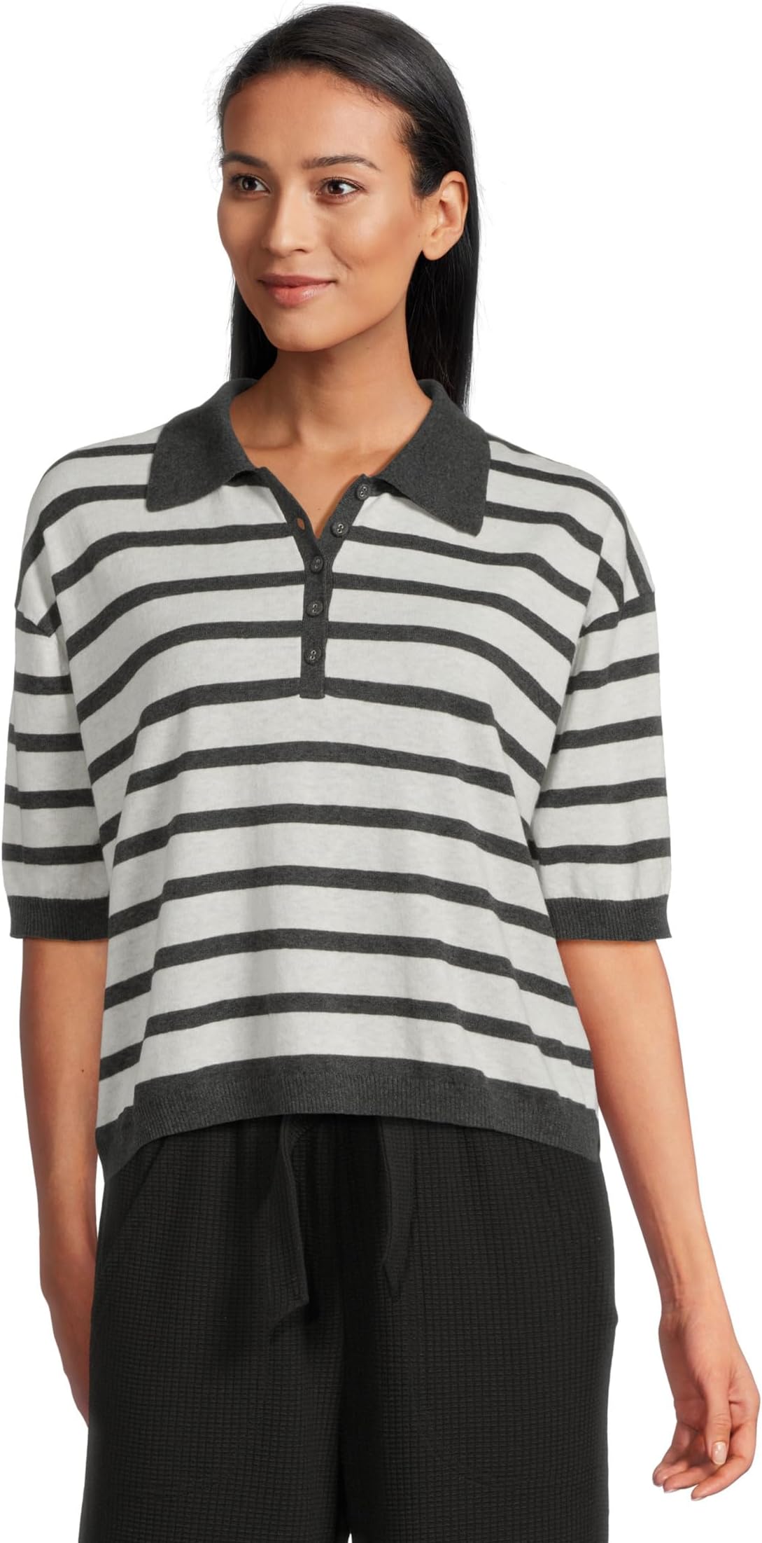 

Свитер Lilla P Drop Shoulder Polo Neck Sweater, Pearl/Licorice