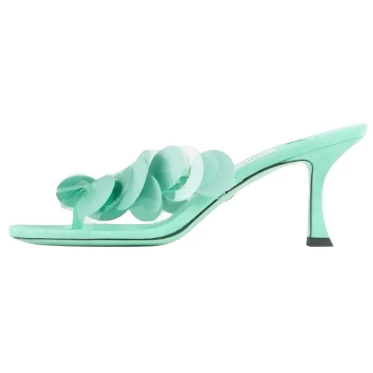 Шлепанцы женские 7 см, цвет аквамарин Jimmy Choo, Original Shoe Box Included