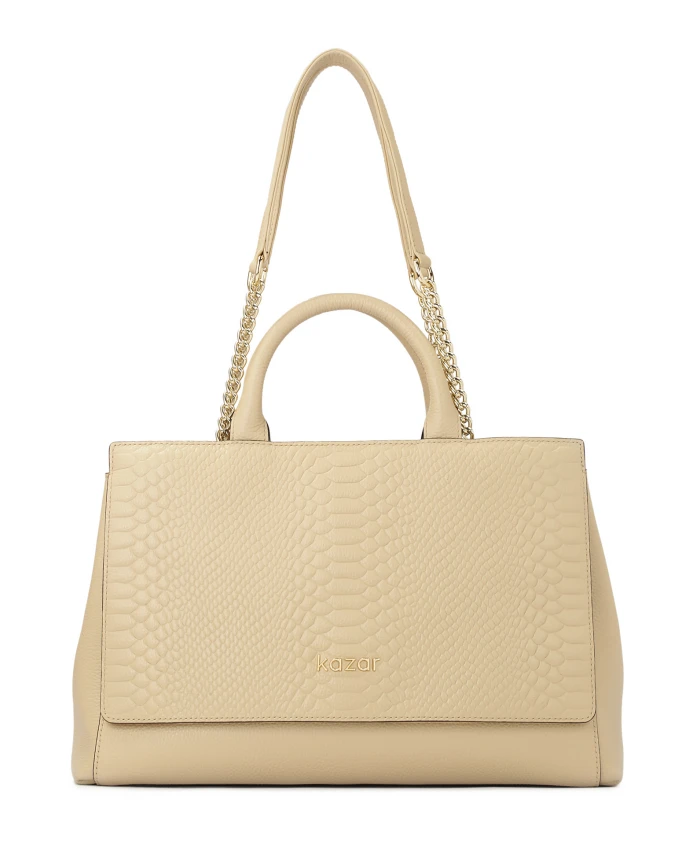 

Бежевая кожаная сумка с двумя ручками Kazar, бежевый