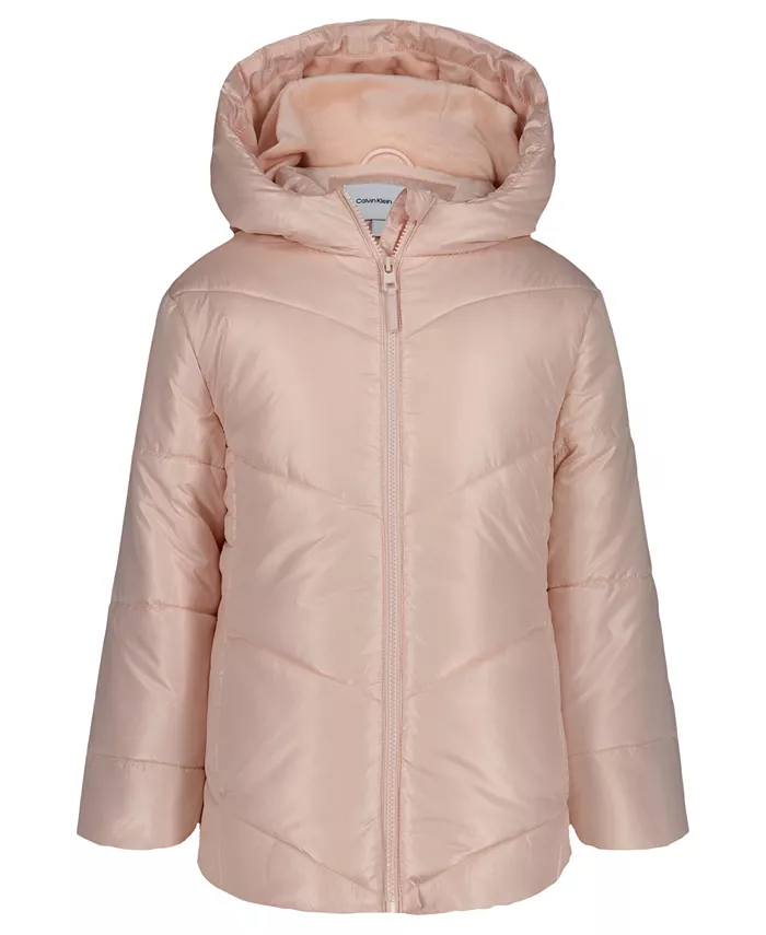 

Детская утепленная куртка с капюшоном и стеганой отделкой для девочек 7-16 лет Calvin Klein, розовый