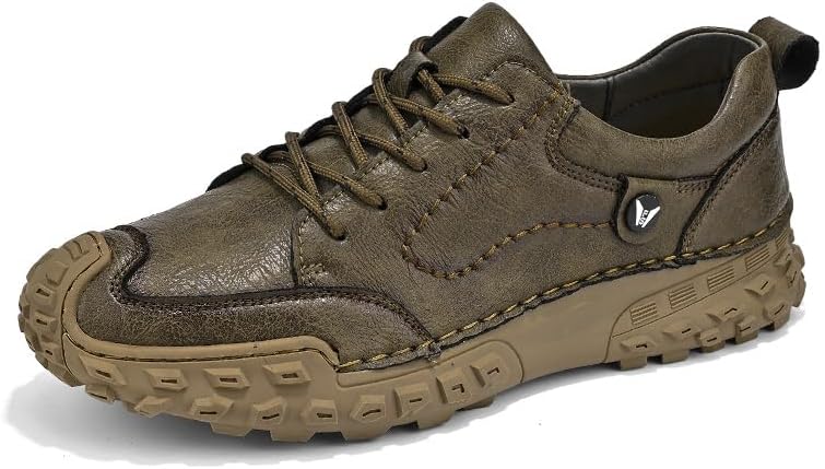 

Мужские кожаные прогулочные туфли для улицы, дышащие повседневные кроссовки, легкие нескользящие шнурованные туфли для вождения Asifn, хаки