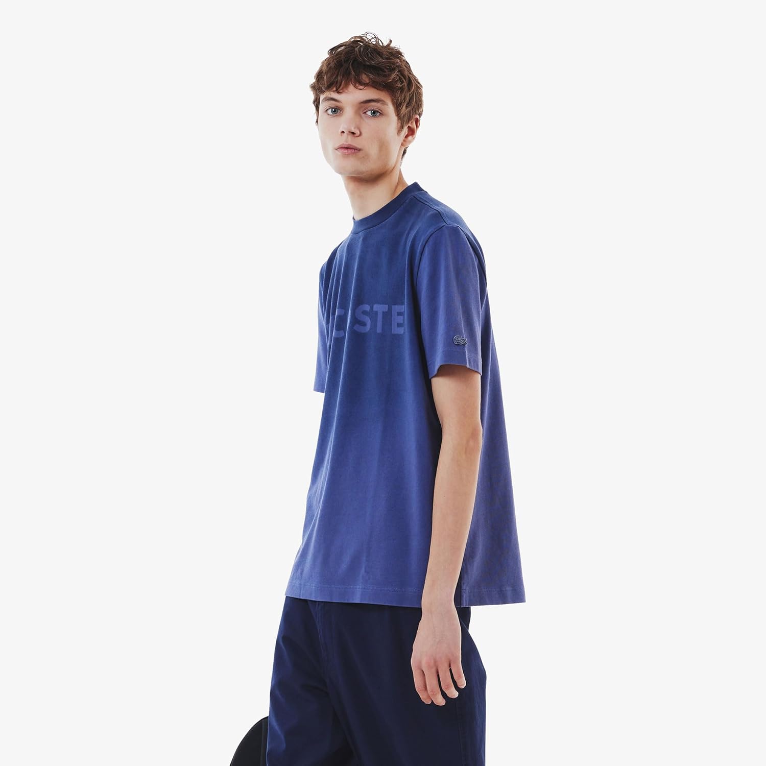 Мужская футболка Lacoste с официальным трафаретным логотипом бренда, темно-синий — фото 3