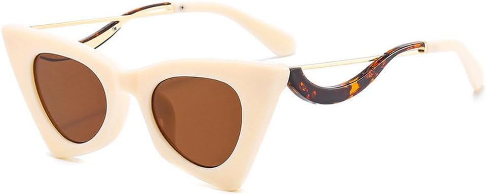 

Модные уникальные солнцезащитные очки «кошачий глаз» для женщин, ретро-очки, яркие очки с защитой от УФ-излучения UV400 для мужчин, оправа конфетных цветов TKKTLLT, Beige Tea