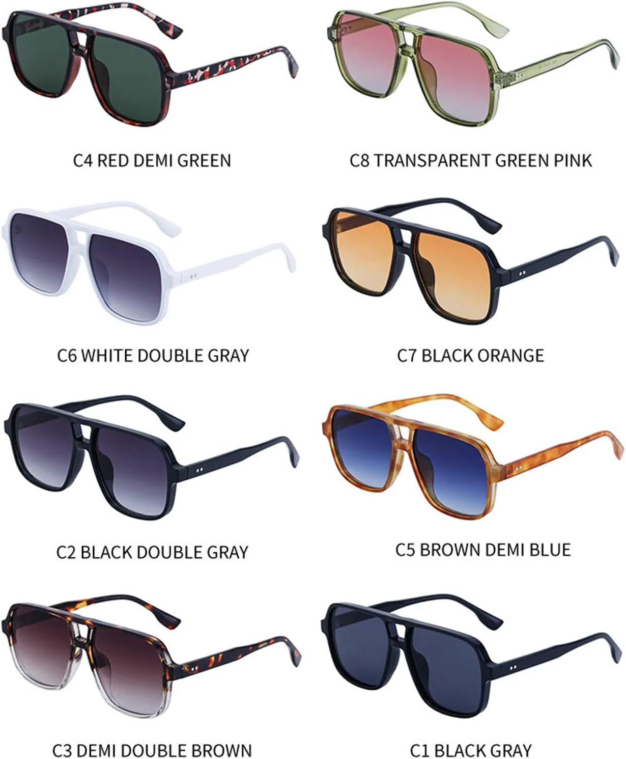 

Винтажные большие квадратные солнцезащитные очки Willochra для женщин и мужчин, с двойным лучом, пилотные солнцезащитные очки для путешествий, зеленые, UV400, C6