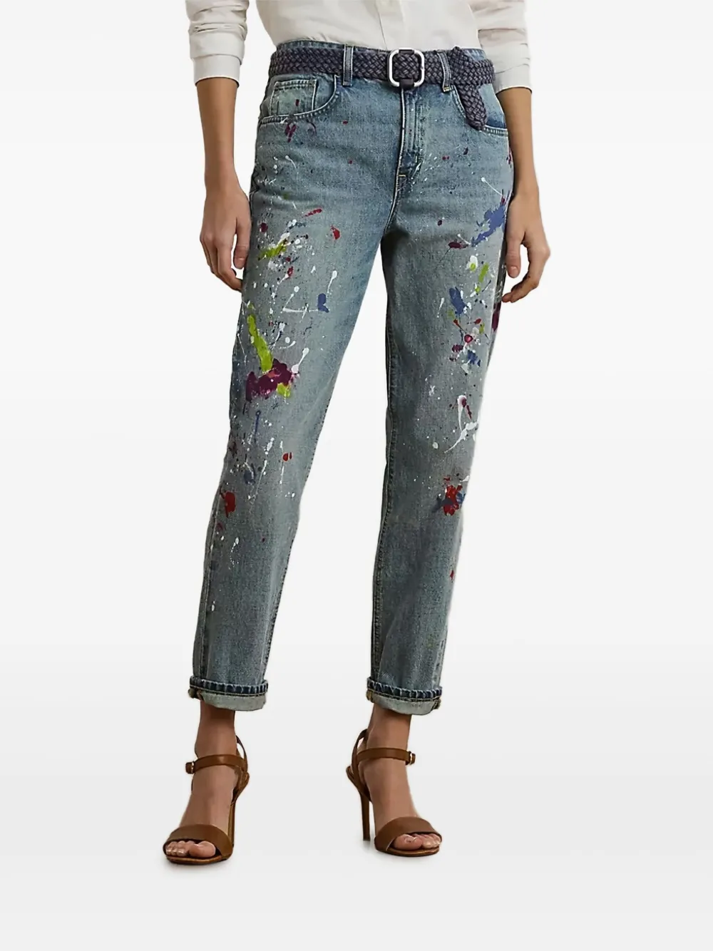 

Бойфренд-джинсы с эффектом брызг краски Lauren Ralph Lauren, синий