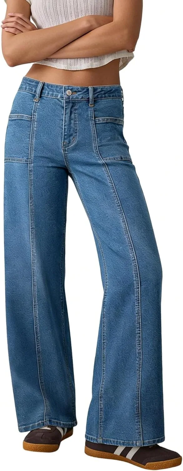 

Женские джинсы с высокой талией и широкими штанинами Flvsun