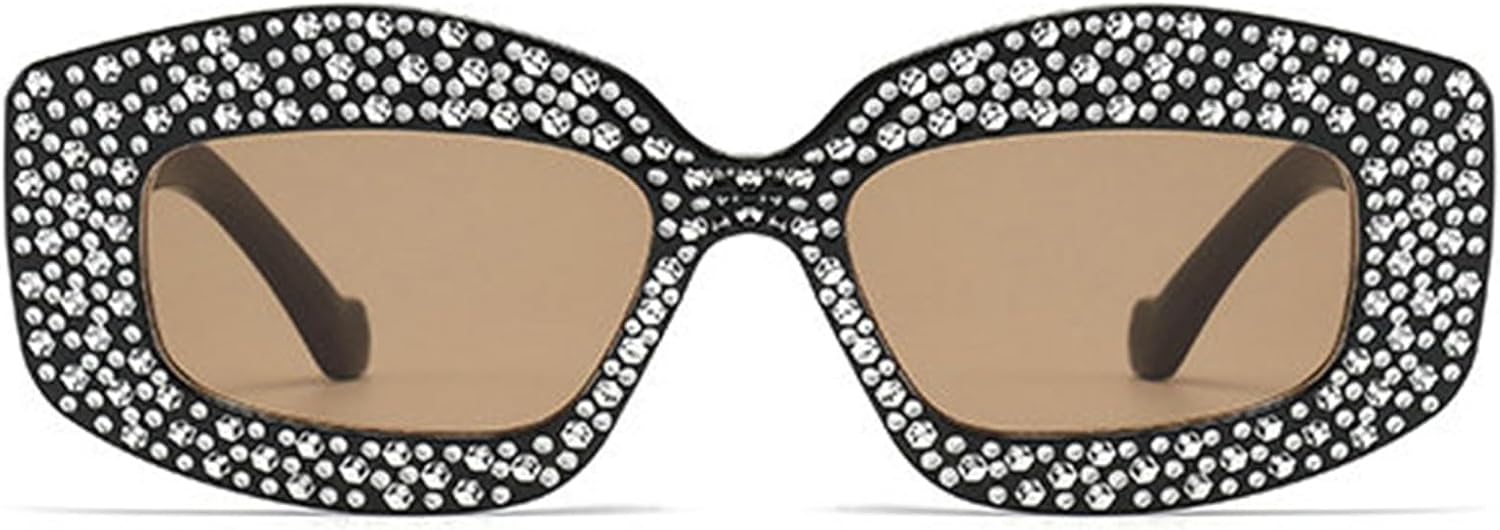 

Солнцезащитные очки Willochra Fashion Crystal неправильной формы в стиле Y2K для женщин, квадратные элегантные солнцезащитные очки с блестящими стразами F25, Black Brown
