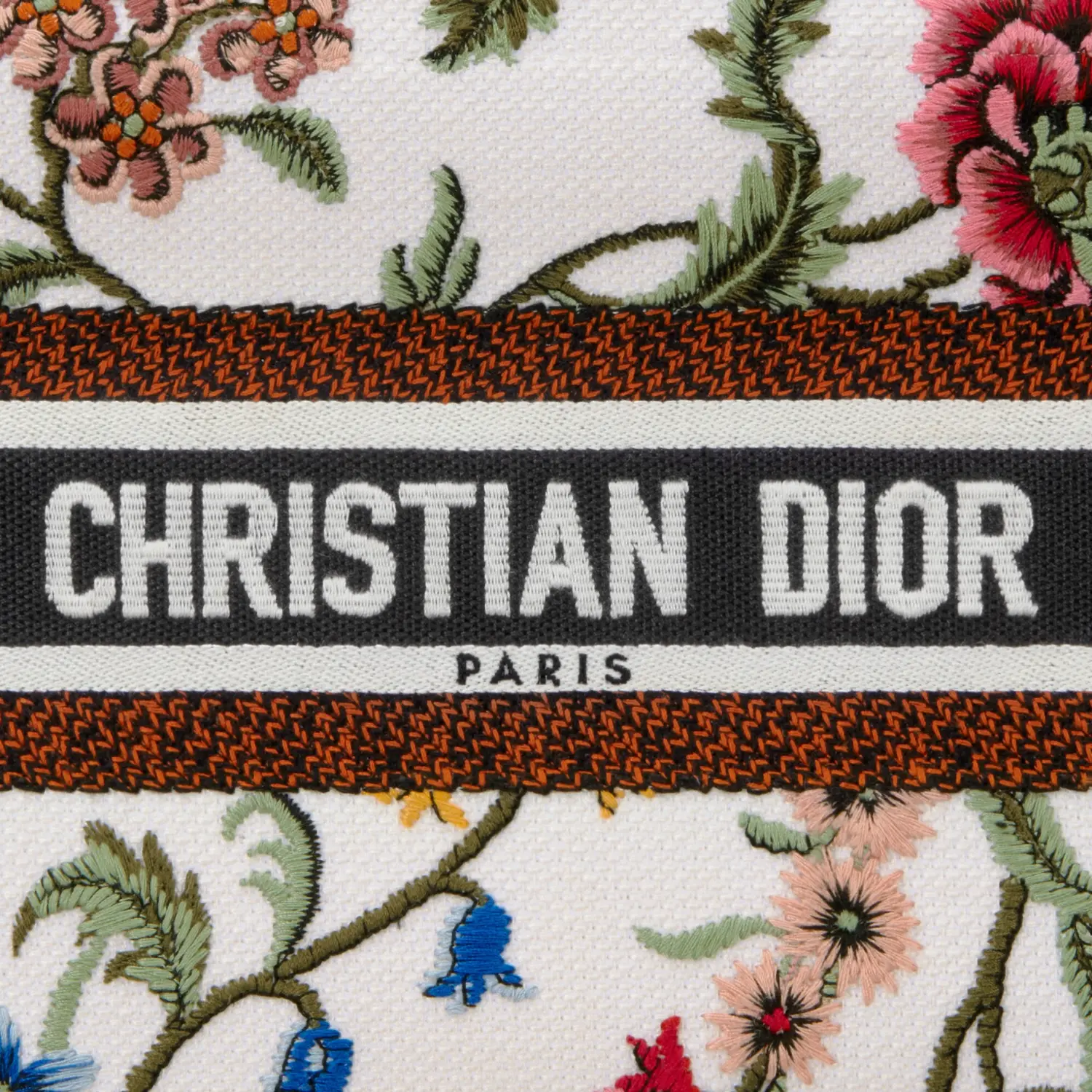 DIOR Вышитая сумка шоппер дамская маленькая белая разноцветная — фото 4