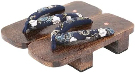 Japanese Wooden Clogs Traditional Slippers,Flip Flops Stage Performance Japanese Two-Teeth Wood Shoes,Anti Slip and wear-Resistant High Heeled Сандалии(Size:EU 42,Color:Golden) BYDZKJ