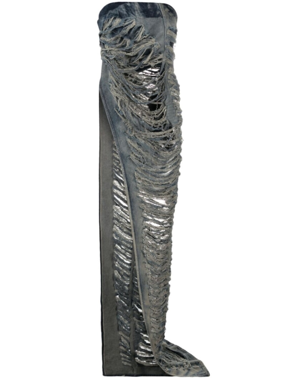 

Rick Owens длинный топ Luxor асимметричного кроя с эффектом потертости, синий