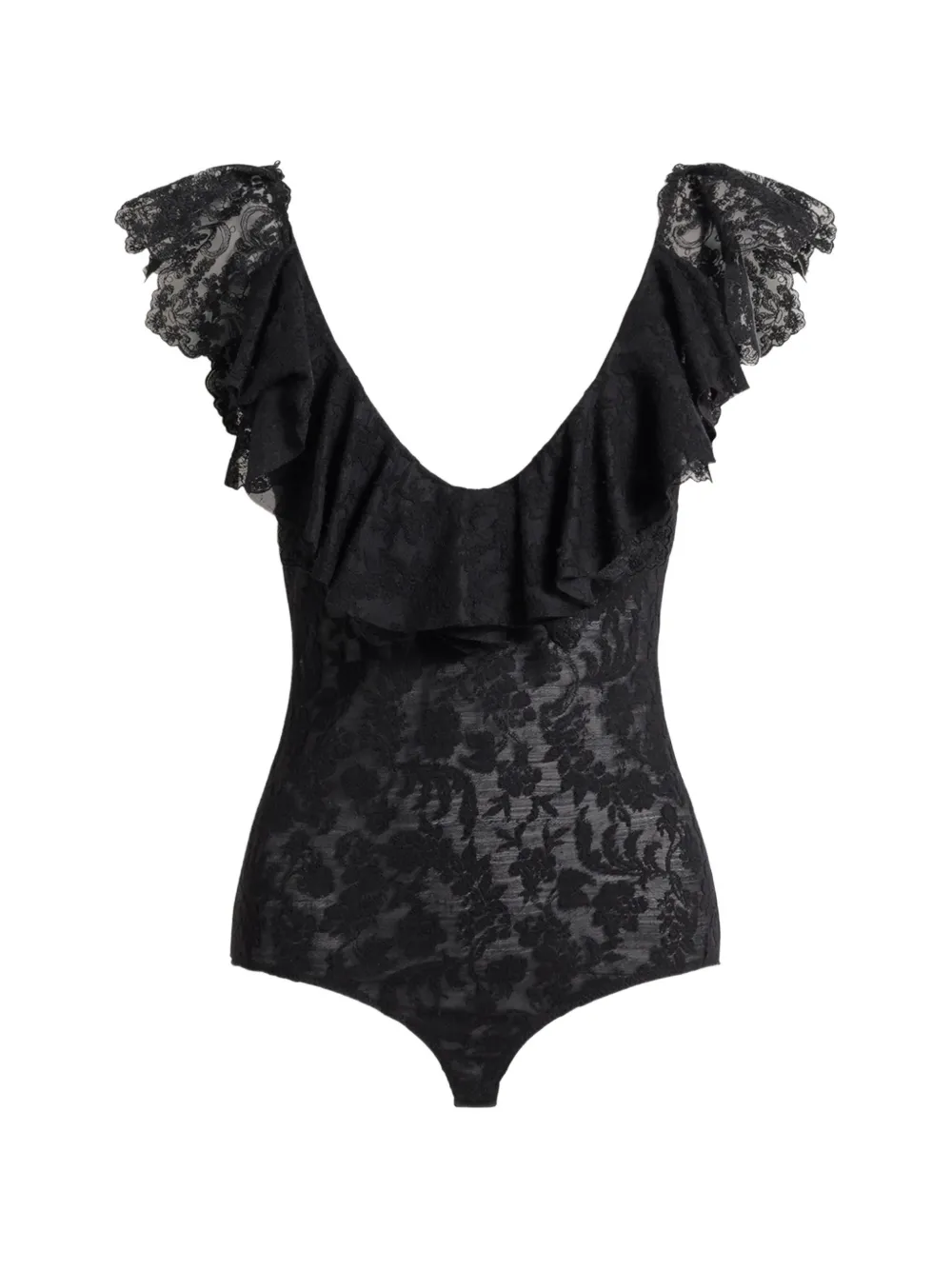 

Боди из кружев с оборками Alberta Ferretti, черный