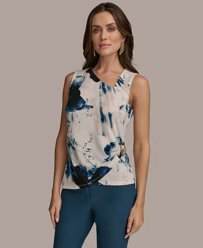 

Женский асимметричный топ с принтом без рукавов, размеры Regular и Petite Donna Karan New York, белый