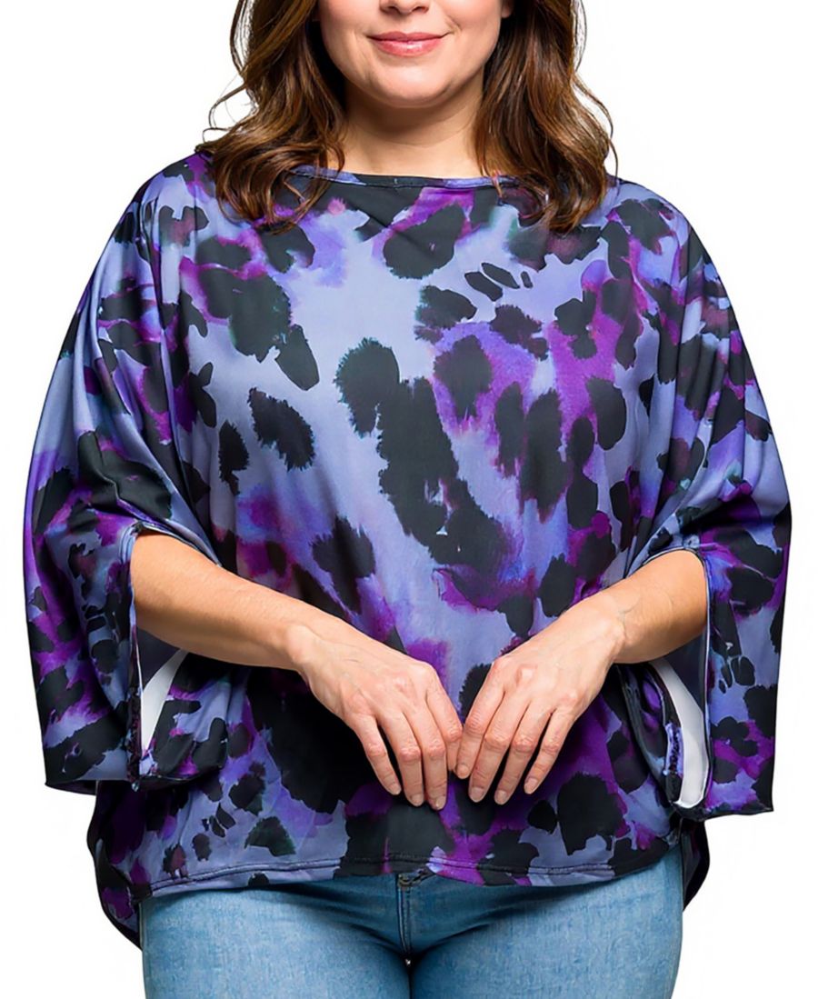 

Фиолетовая блузка большого размера с анималистическим принтом и рукавами летучая мышь 24seven Comfort Apparel, Purple Multi