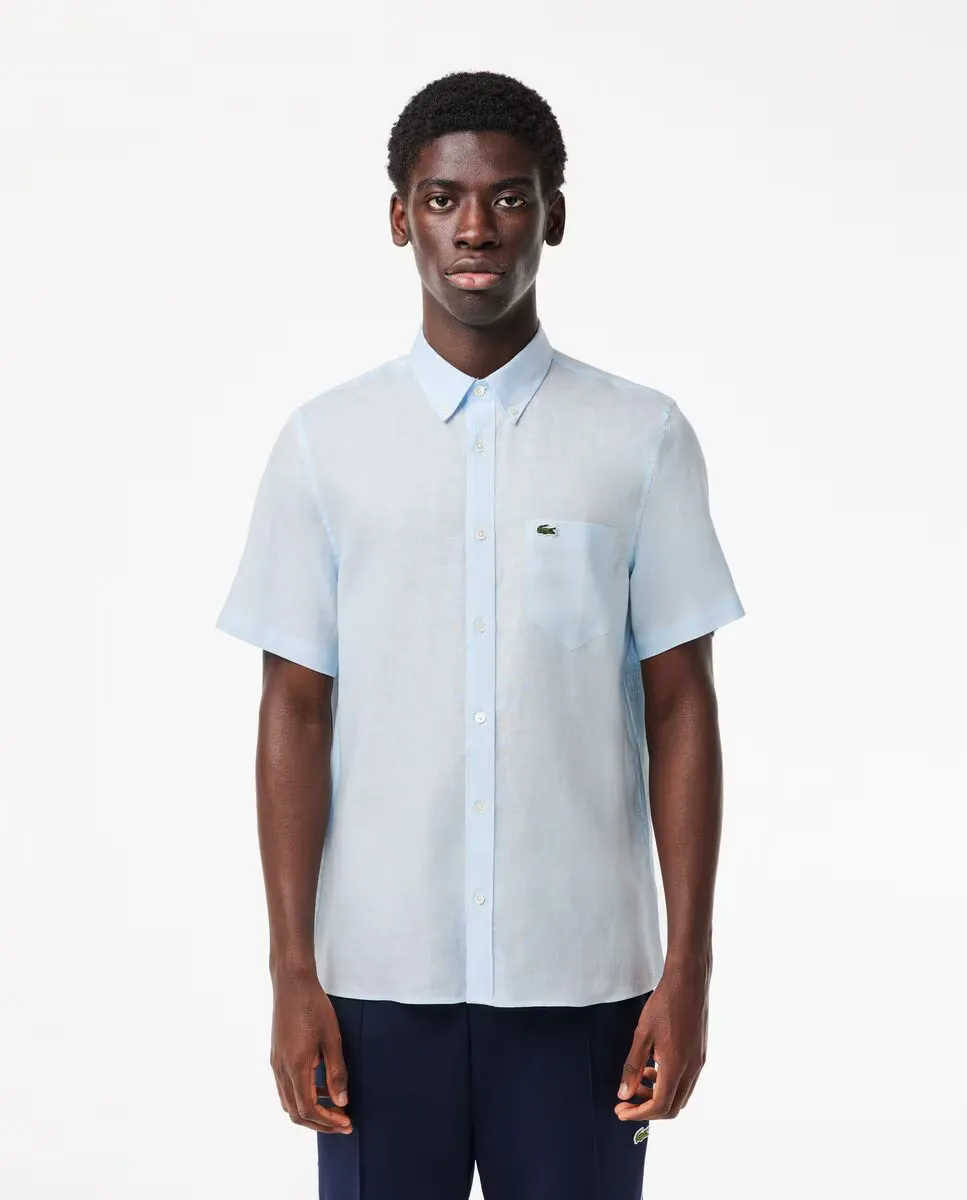 

Мужская льняная рубашка с короткими рукавами Lacoste, светло-голубой
