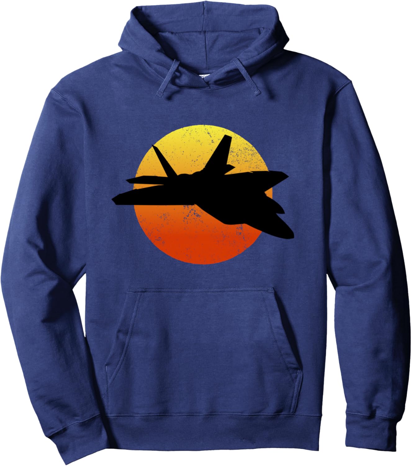 

Худи с силуэтом истребителя F-22 Raptor в стиле ретро на закате. Военный реактивный самолет в полете F22 The Salty Veteran, темно-синий