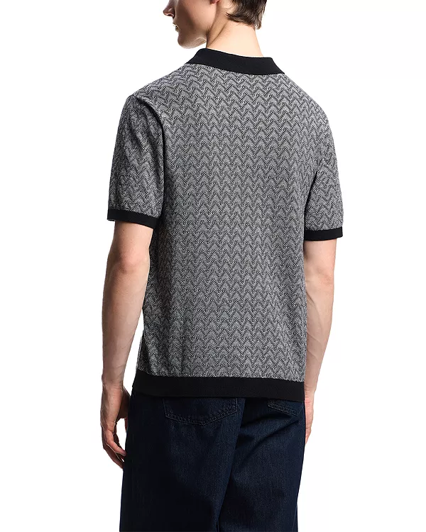 Поло-Свитер с коротким рукавом и шевронным узором, стандартного кроя. Emporio Armani, синий — фото 3