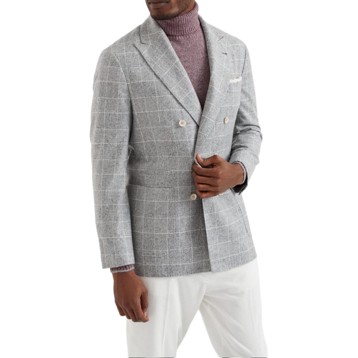 

Двубортный блейзер с клетчатым принтом Brunello Cucinelli, серый