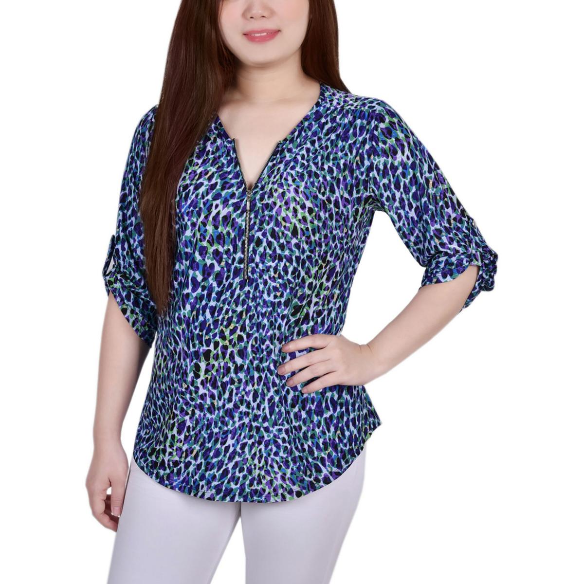 

Женский топ с принтом животных, эластичный, на пуговицах NY Collection, цвет royal leopard