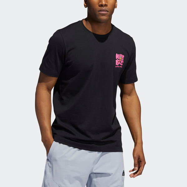 Футболка lil stripe boba funny printing logo basketball sports short sleeve black Adidas, черный — фото 2