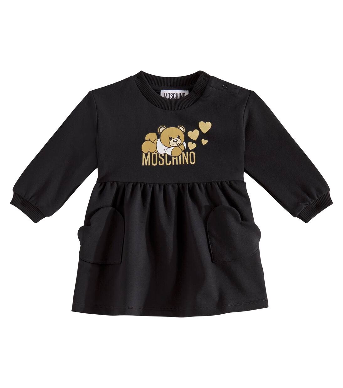 

Детское хлопковое платье с логотипом Moschino Kids, цвет nero/black
