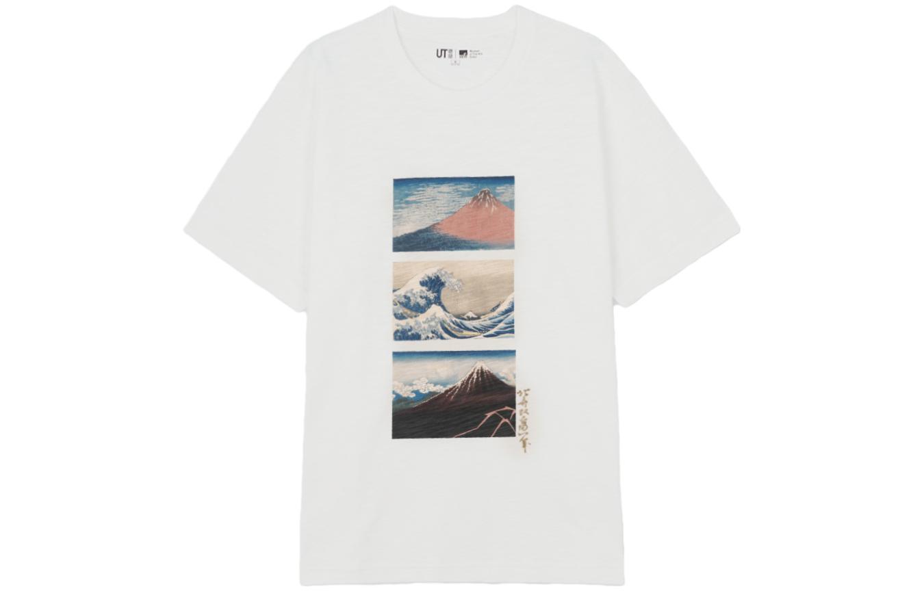 

X Katsushika Hokusai-Mt. Fuji Co-branded Series футболка мужская белая Uniqlo, белый