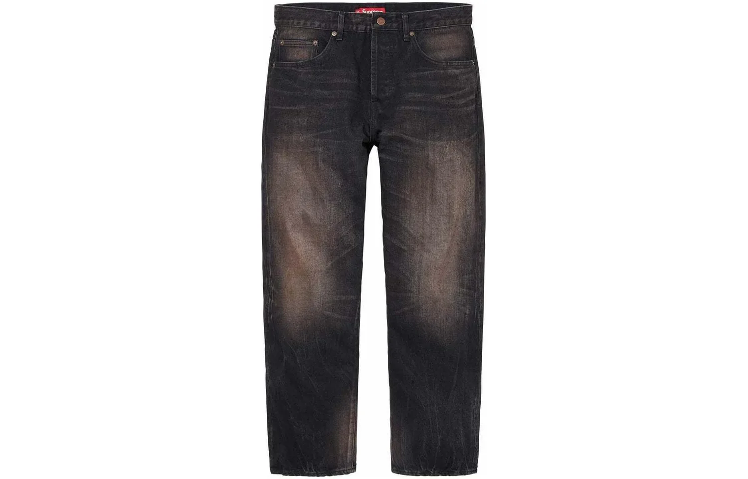 Джинсы свободного кроя с потертостями и кромкой selvedge Supreme, Washed Black/Washed Black