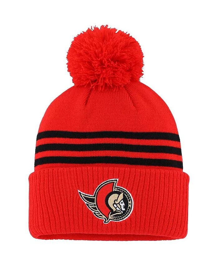 

Мужская красная трикотажная шапка Ottawa Senators Locker Room с тремя полосками и помпоном adidas
