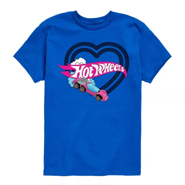 

Футболка с рисунком в виде сердца и следов шин для мальчиков 8-20 лет Hot Wheels, синий