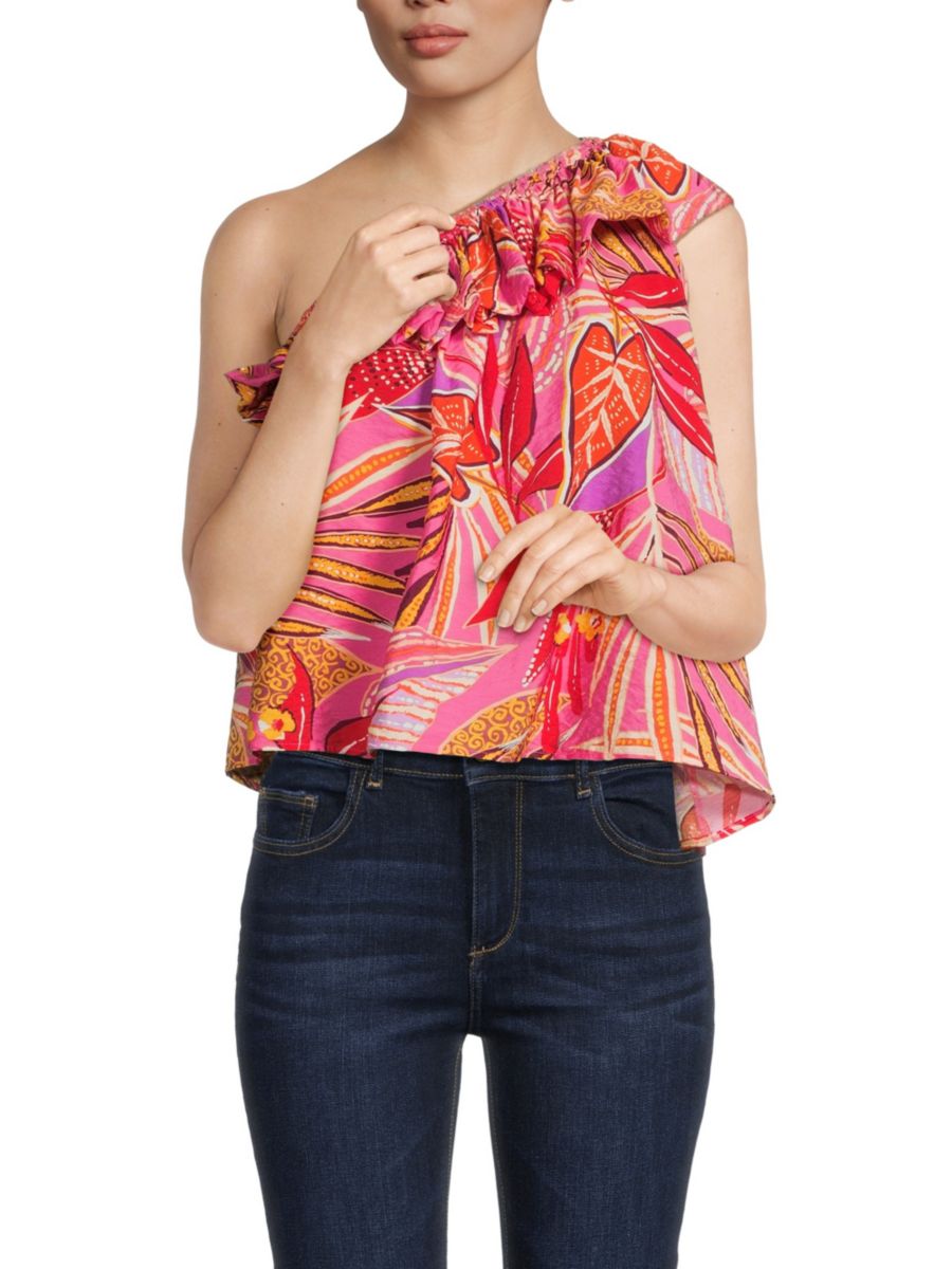 

Топ на одно плечо с цветочным принтом и оборками Renee C., цвет Hot Pink