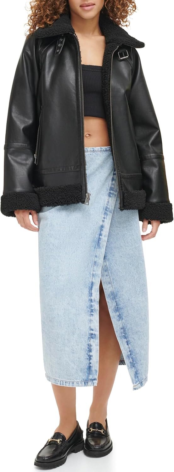 Женская куртка Levi's из экокожи свободного кроя, черный — фото 2