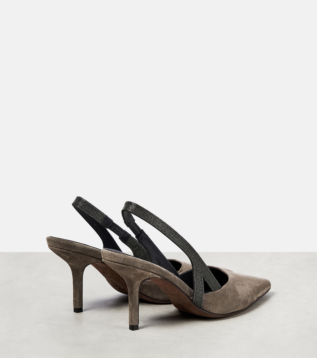 Мюли из замши с ремешком на пятке с декором Brunello Cucinelli, Dark Grey — фото 3