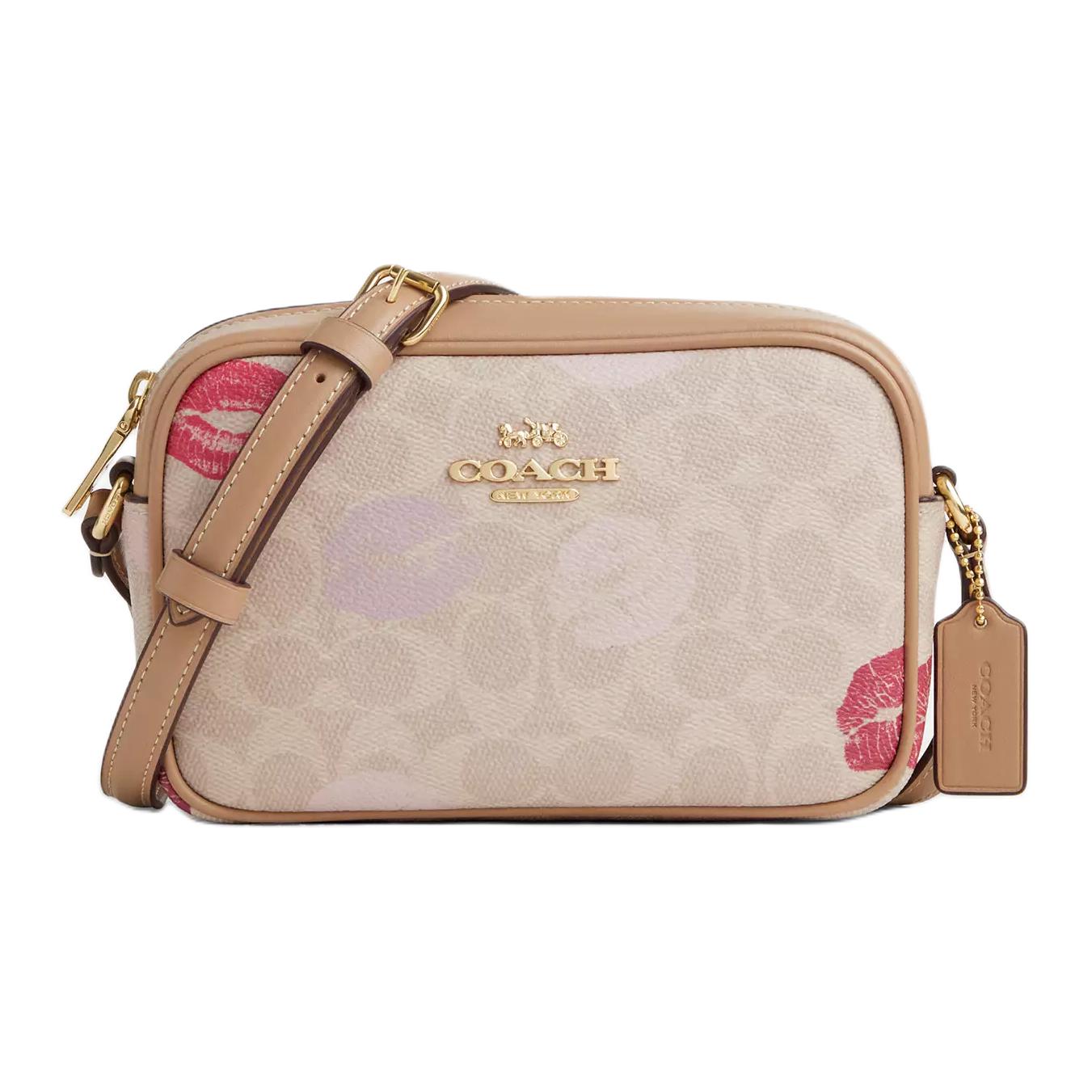 

COACH Женская маленькая наплечная сумка через плечо из лакированного полотна песочного цвета мультиколор