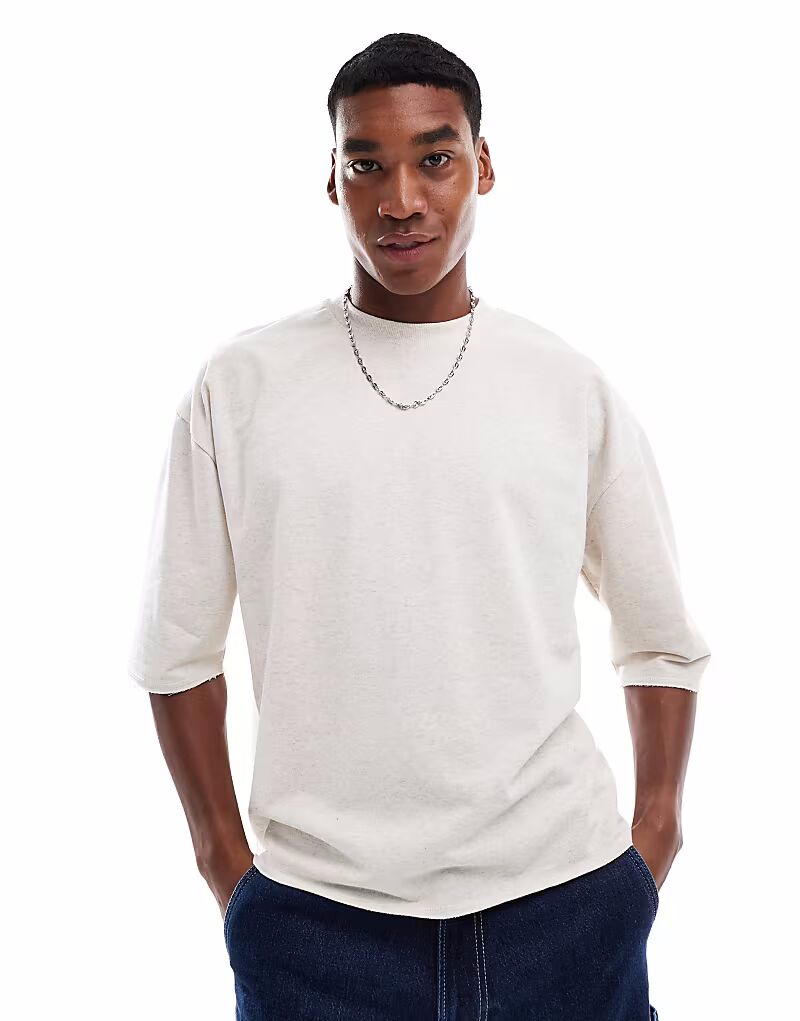

Футболка свободного кроя ASOS DESIGN свободного кроя с необработанным краем бежевого меланжевого цвета