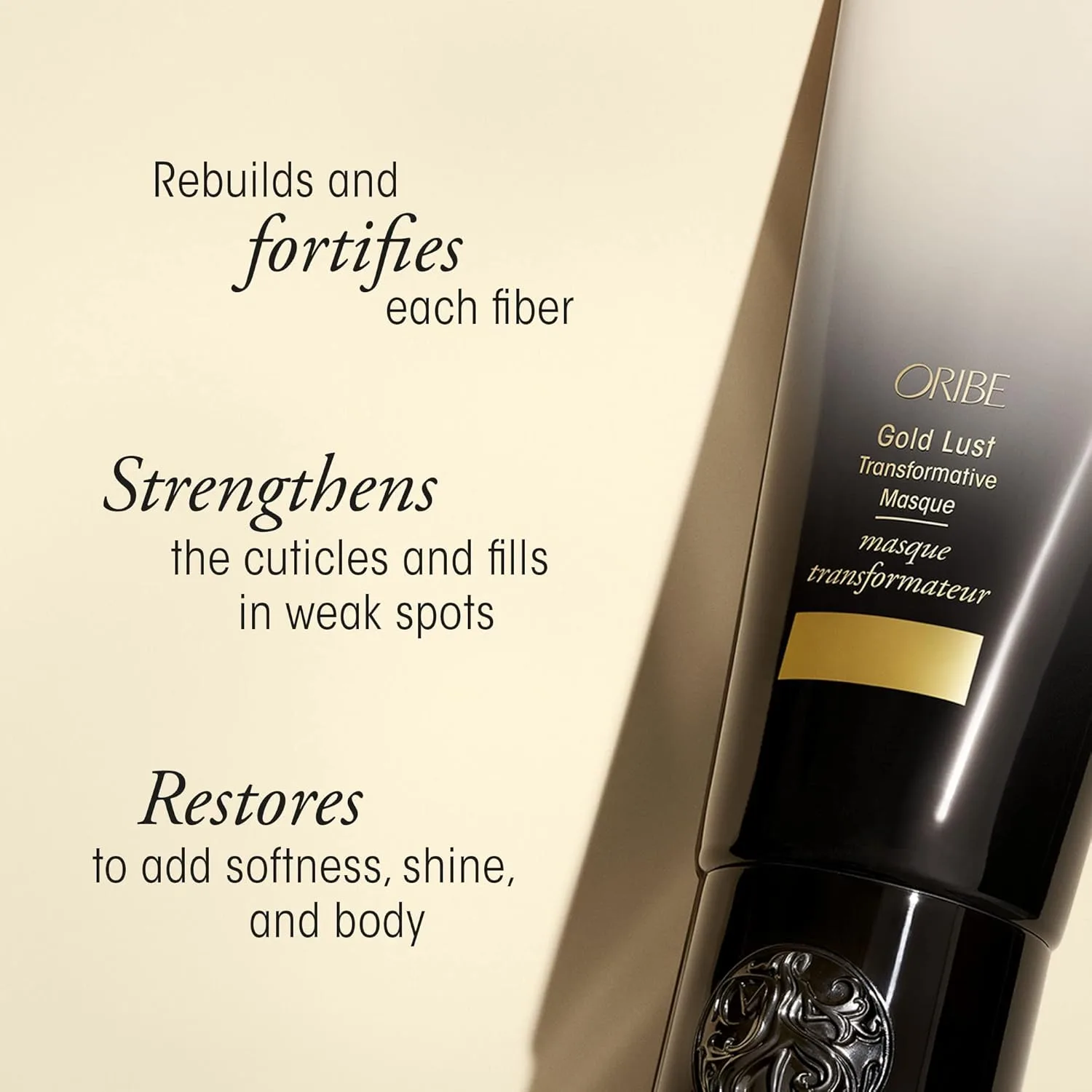 Oribe Gold Lust Transformative Hair Mask - восстанавливающая маска для сухих и поврежденных волос, укрепляет и ремонтирует повреждения, смягчает, разглаживает и придает блеск, Travel Size, 50 мл — фото 3